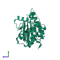 PDB entry 3wzk coloured by chain, side view.