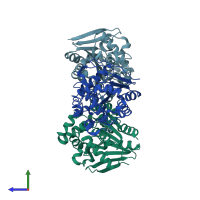 PDB entry 3wzl coloured by chain, side view.