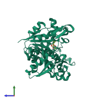 PDB entry 3wzw coloured by chain, side view.