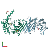 PDB entry 3x01 coloured by chain, front view.