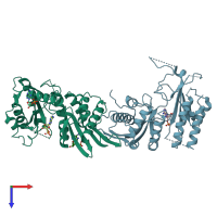 PDB entry 3x01 coloured by chain, top view.