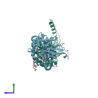 PDB entry 3x02 coloured by chain, side view.