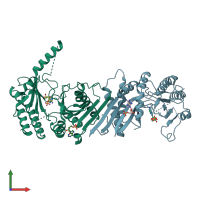 PDB entry 3x05 coloured by chain, front view.