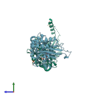 PDB entry 3x09 coloured by chain, side view.