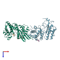 PDB entry 3x0c coloured by chain, top view.