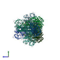 PDB entry 3x0y coloured by chain, side view.
