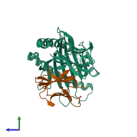 PDB entry 3x11 coloured by chain, side view.