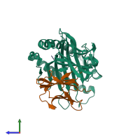 PDB entry 3x14 coloured by chain, side view.