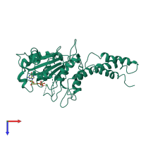 PDB entry 3x1d coloured by chain, top view.