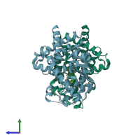 PDB entry 3x1h coloured by chain, side view.