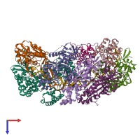 PDB entry 3x1l coloured by chain, top view.