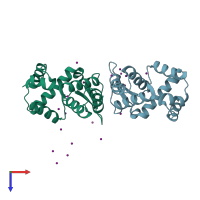 PDB entry 3x1o coloured by chain, top view.