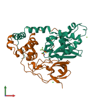 PDB entry 3x20 coloured by chain, front view.