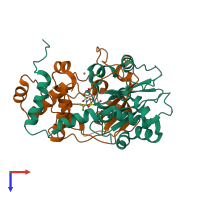 PDB entry 3x20 coloured by chain, top view.