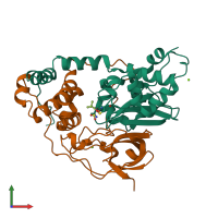 PDB entry 3x24 coloured by chain, front view.