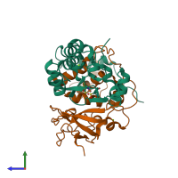 PDB entry 3x24 coloured by chain, side view.