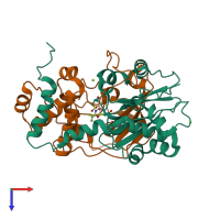 PDB entry 3x24 coloured by chain, top view.