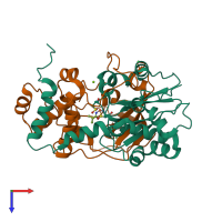 PDB entry 3x25 coloured by chain, top view.