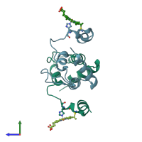 PDB entry 3x39 coloured by chain, side view.
