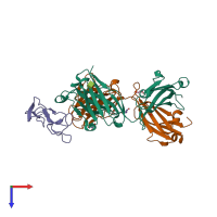 PDB entry 3x3f coloured by chain, top view.