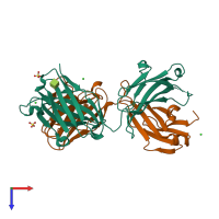 PDB entry 3x3g coloured by chain, top view.