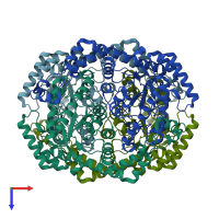 PDB entry 3xin coloured by chain, top view.