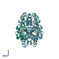 PDB entry 3ypi coloured by chain, side view.