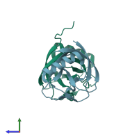 PDB entry 3zbd coloured by chain, side view.