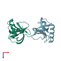 PDB entry 3zbd coloured by chain, top view.