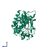 PDB entry 3zbx coloured by chain, side view.