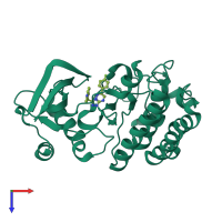 PDB 3zbx coloured by chain and viewed from the top.