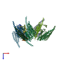 PDB entry 3zc0 coloured by chain, top view.