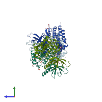 PDB entry 3zc6 coloured by chain, side view.