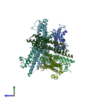 PDB entry 3zcj coloured by chain, side view.