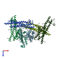 PDB entry 3zcj coloured by chain, top view.