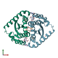 PDB entry 3zcm coloured by chain, front view.