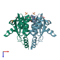 PDB entry 3zcm coloured by chain, top view.