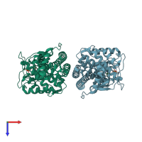 PDB entry 3zcn coloured by chain, top view.