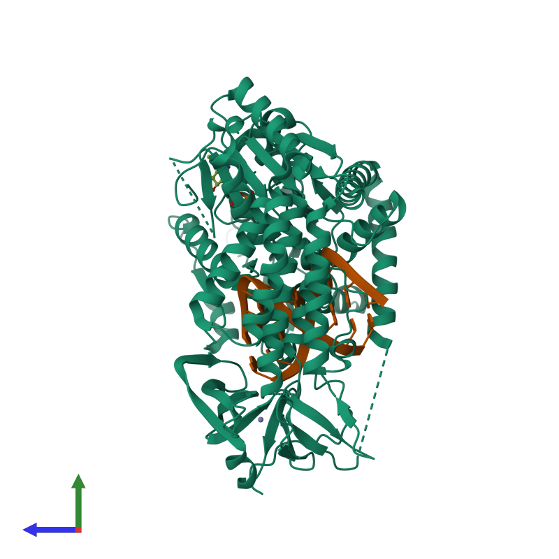 <div class='caption-body'><ul class ='image_legend_ul'> Trimeric assembly 1 of PDB entry 3zd7 coloured by chemically distinct molecules and viewed from the side. This assembly contains:<li class ='image_legend_li'>One copy of PROBABLE ATP-DEPENDENT RNA HELICASE DDX58</li><li class ='image_legend_li'>2 copies of RNA DUPLEX</li><li class ='image_legend_li'>One copy of ZINC ION</li><li class ='image_legend_li'>One copy of MAGNESIUM ION</li><li class ='image_legend_li'>One copy of ADENOSINE-5'-DIPHOSPHATE</li></ul></div>