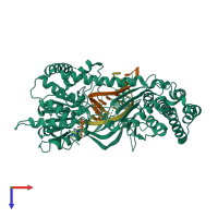 PDB entry 3zd7 coloured by chain, top view.