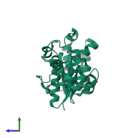 PDB entry 3zd9 coloured by chain, side view.