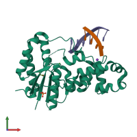 PDB entry 3zda coloured by chain, front view.