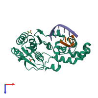 PDB entry 3zda coloured by chain, top view.