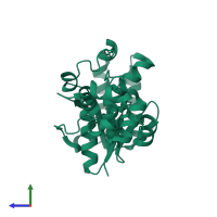 PDB entry 3zde coloured by chain, side view.