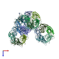 PDB entry 3zdg coloured by chain, top view.