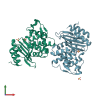 PDB entry 3zdj coloured by chain, front view.