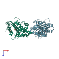 PDB entry 3zdj coloured by chain, top view.