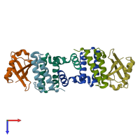 PDB entry 3zdm coloured by chain, top view.