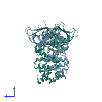 PDB entry 3zdt coloured by chain, side view.