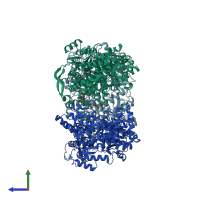 PDB entry 3zed coloured by chain, side view.